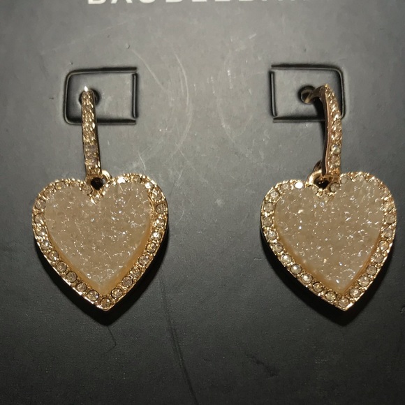 NWT BAUBLEBAR mini heart druzy earrings gold white - Picture 3 of 8